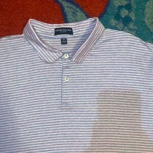 Peter Millar Collection Mens Polo Shirt 2XL Blue Pink Striped Cotton Golf Preppy